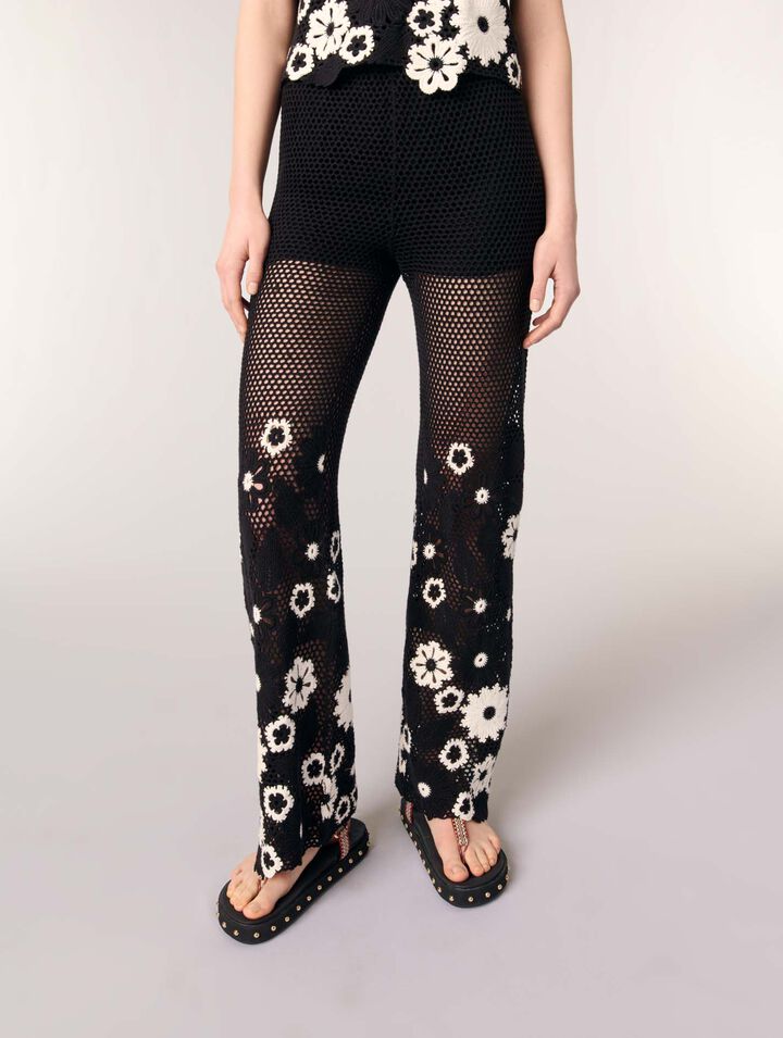 Floral crochet trousers