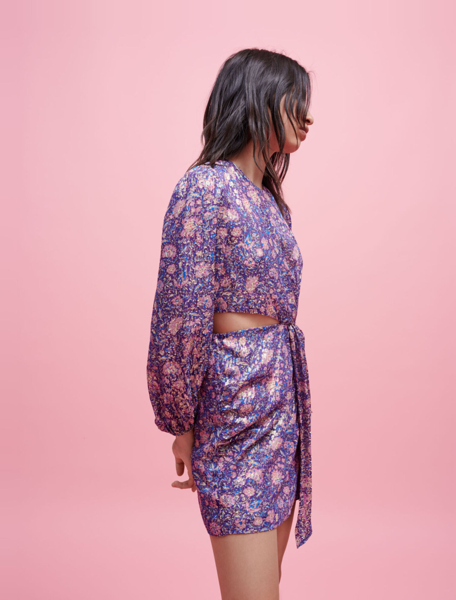 Metallic printed viscose dress
