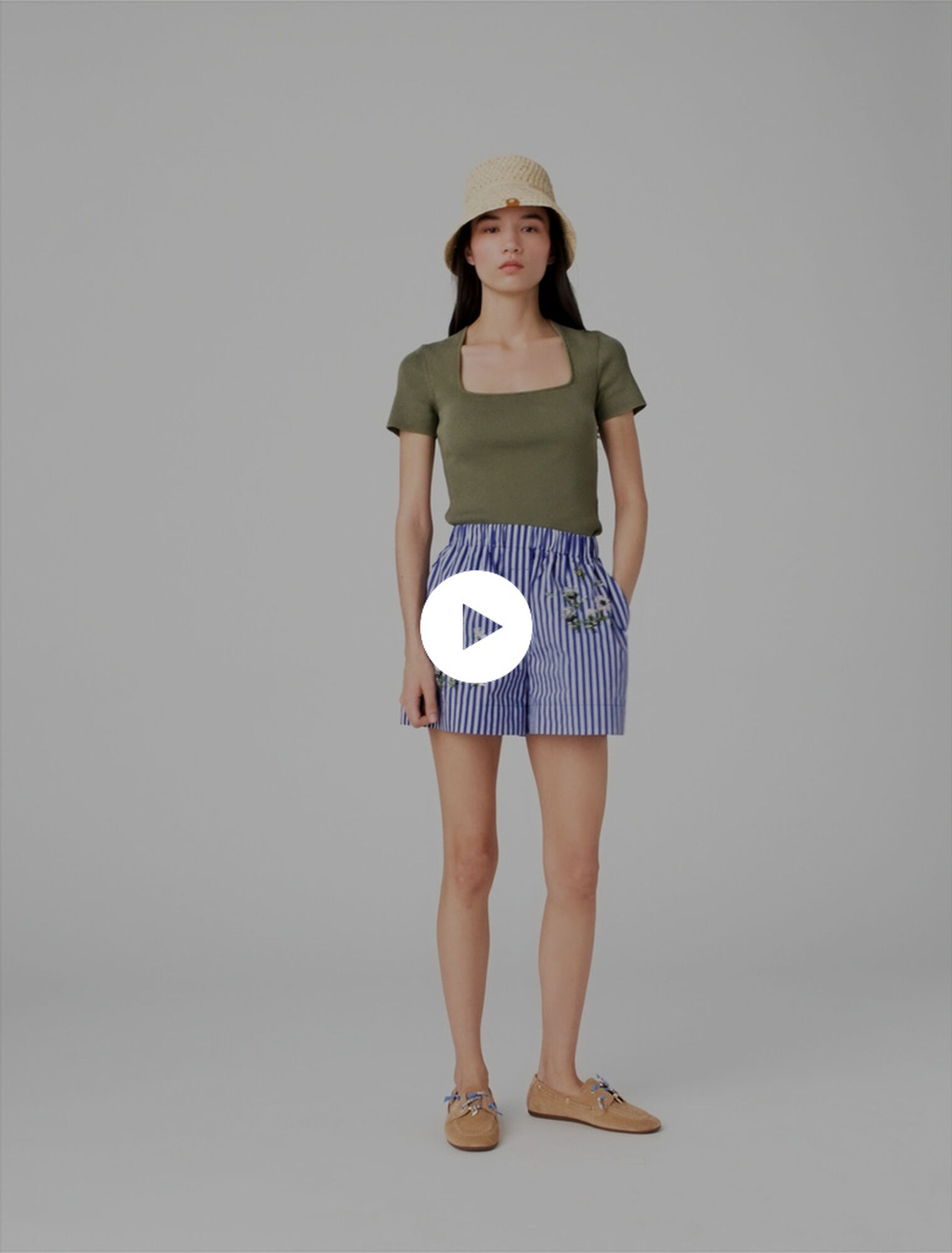 Embroidered striped cotton shorts