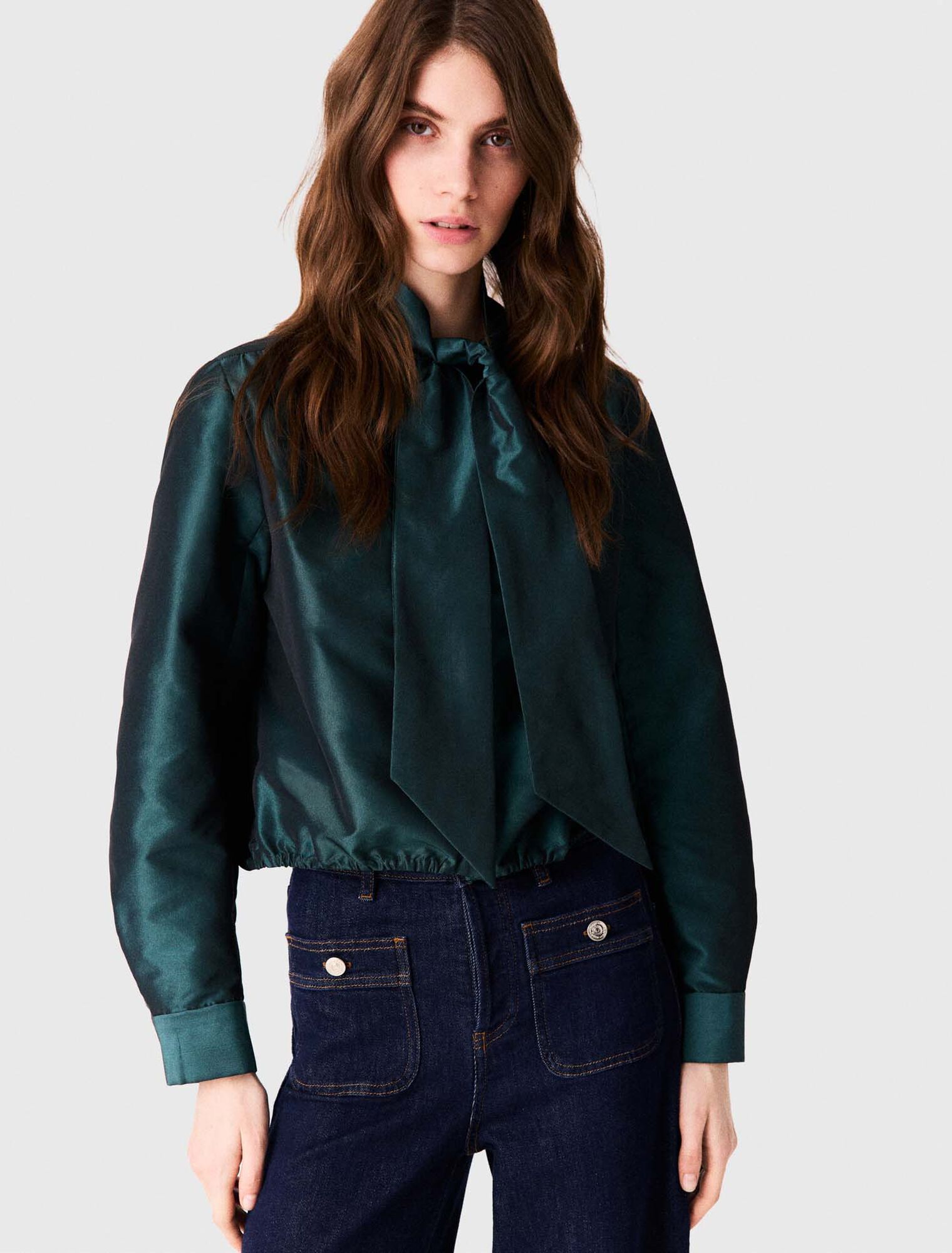Satin pussy bow shirt