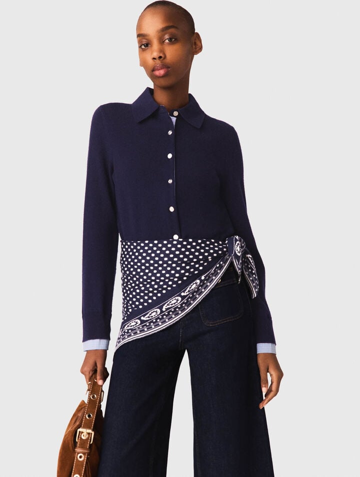 Polo cardigan with removable trims