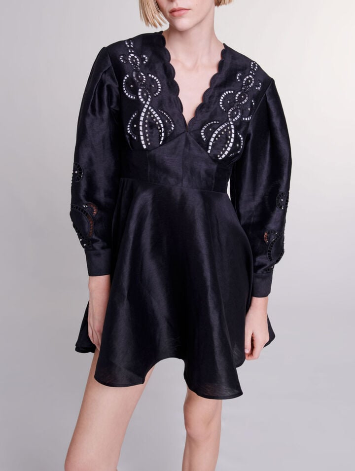 Short embroidered linen dress