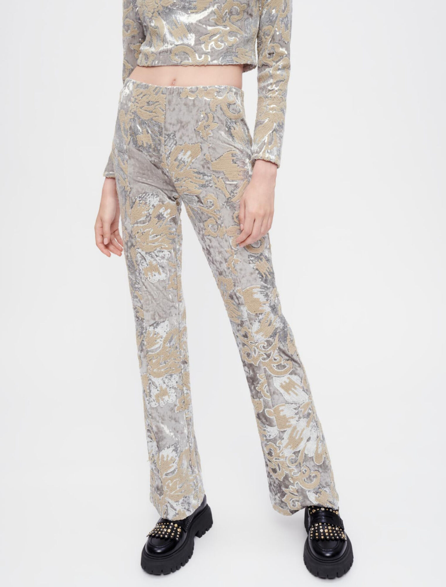Sequin-embroidered velvet pants