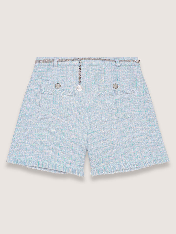 Tweed shorts with belt
