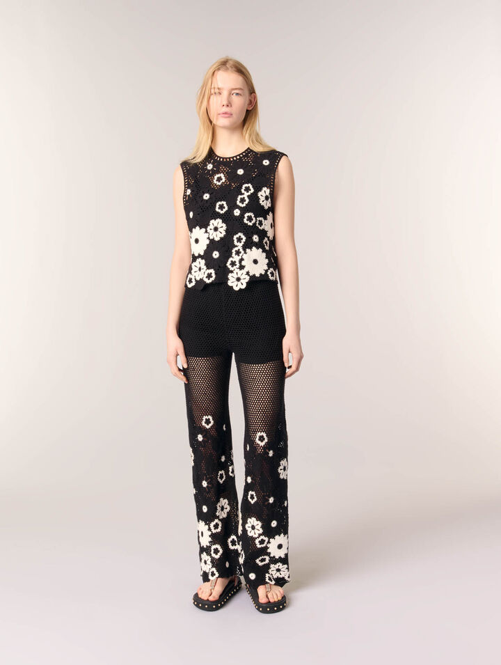 Floral crochet trousers