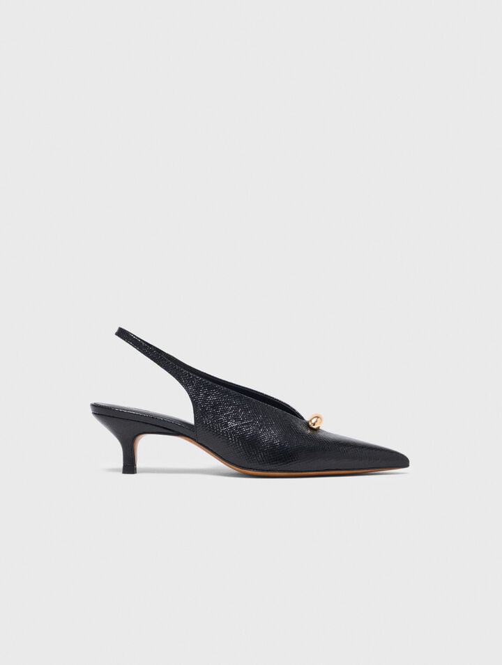 Pointed embossed leather slingbacks