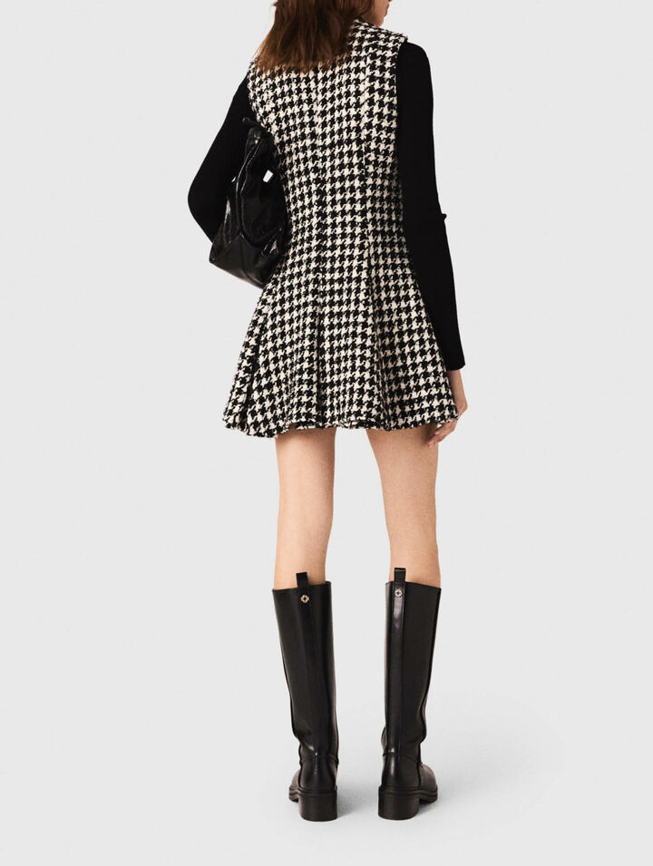 Flared houndstooth tweed dress