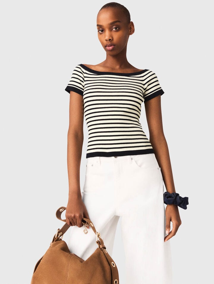 Rib knit top with boat neck