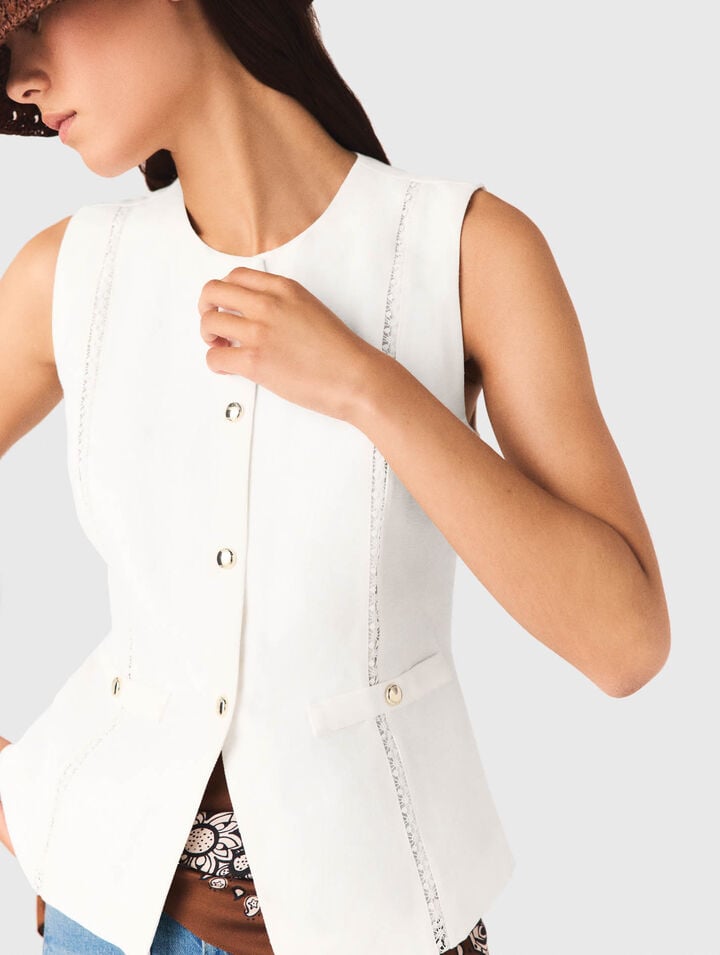 Embroidered linen-blend jacket