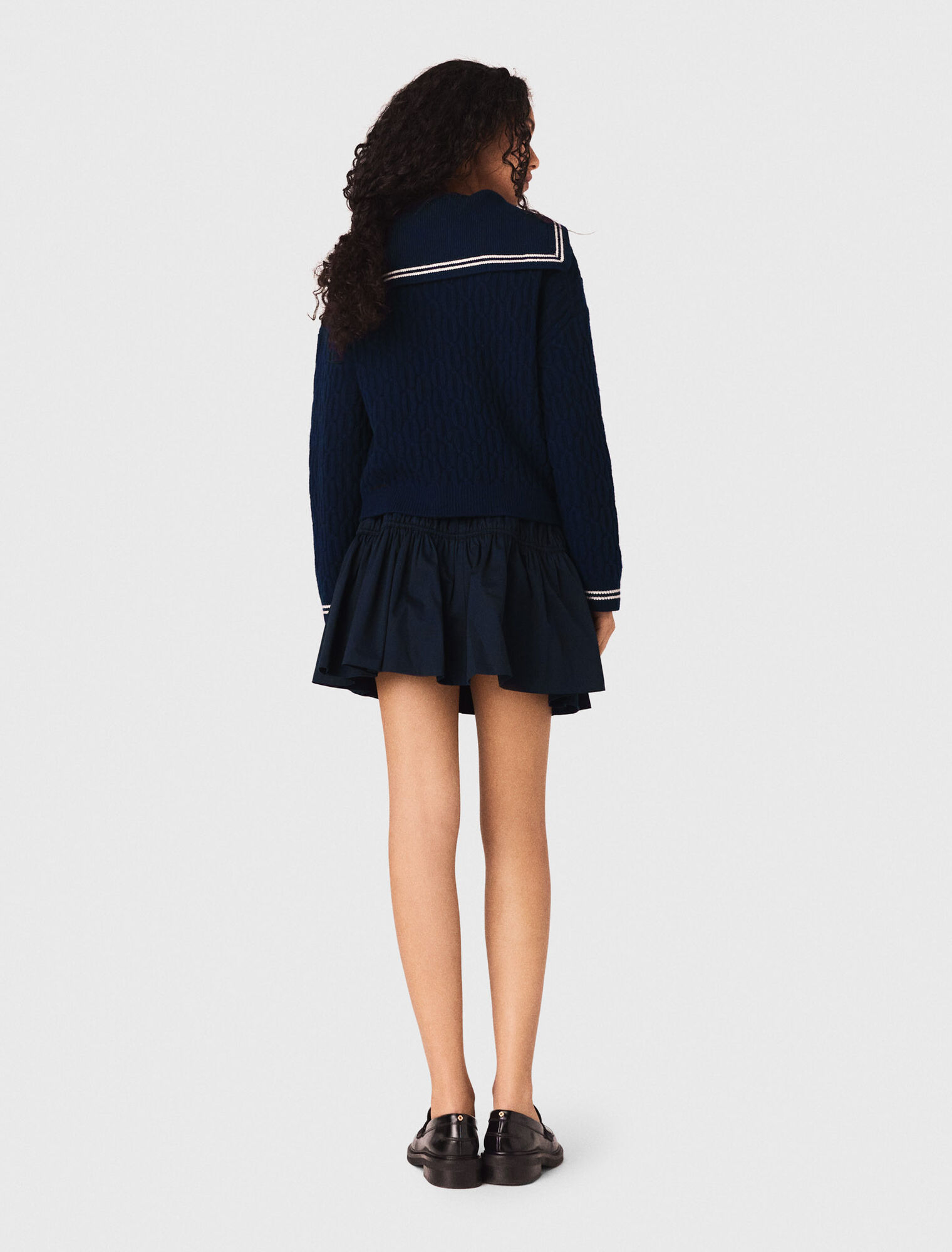 Boat neck cable-knit cardigan