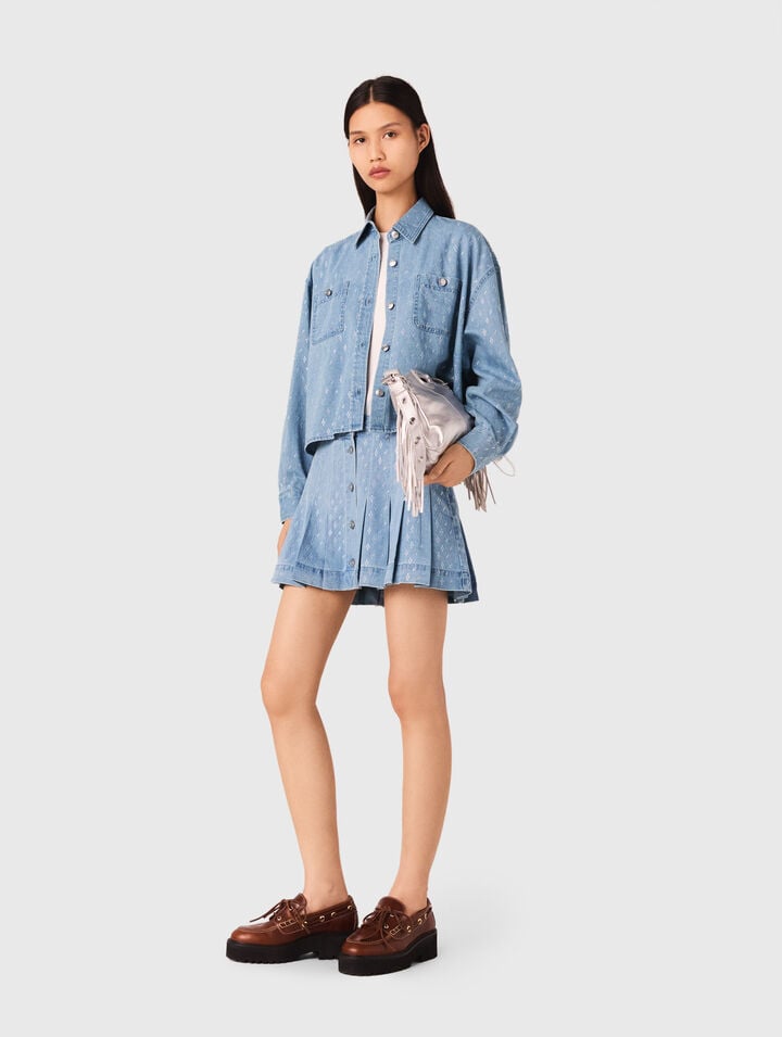 Short rhinestone denim shirt