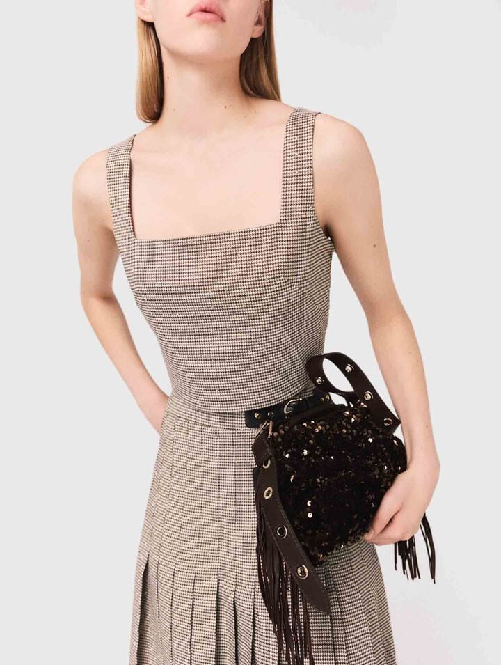 Checked diamanté strappy top