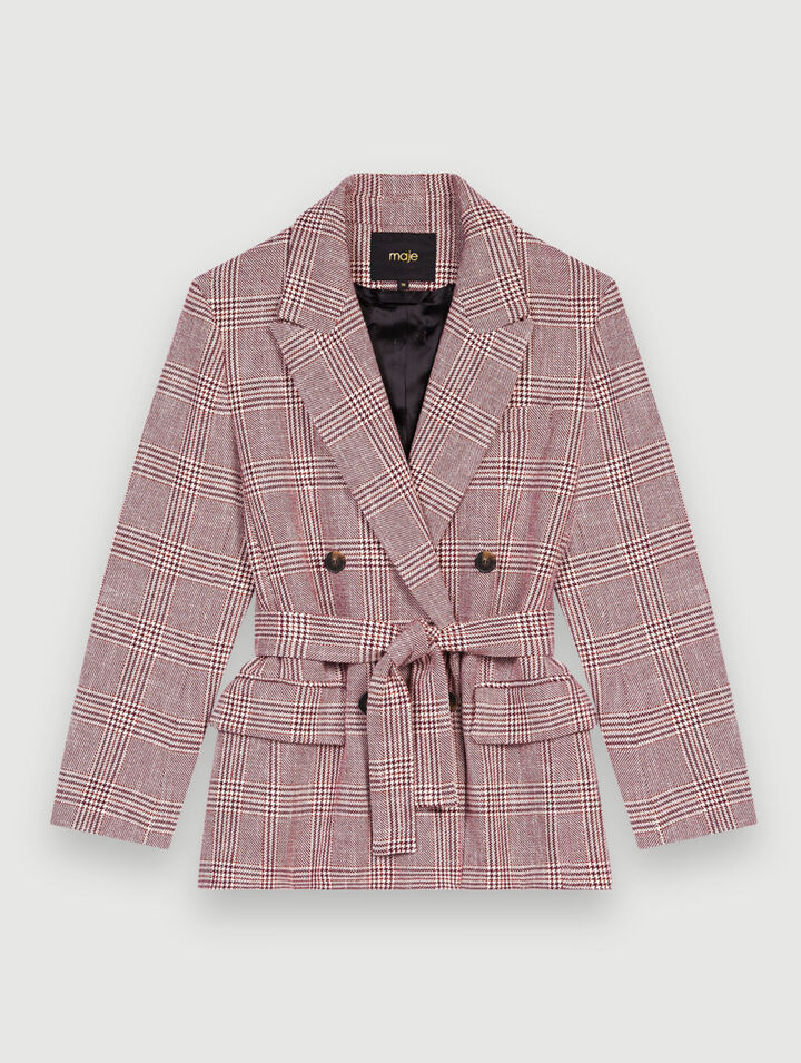 Waisted suit jacket in check pattern