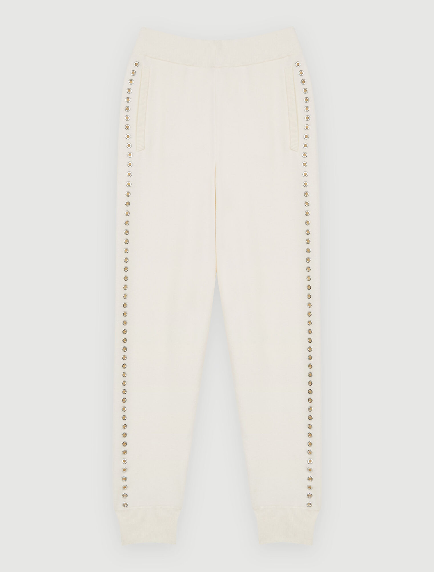 Ecru eyelet knit jogging pants
