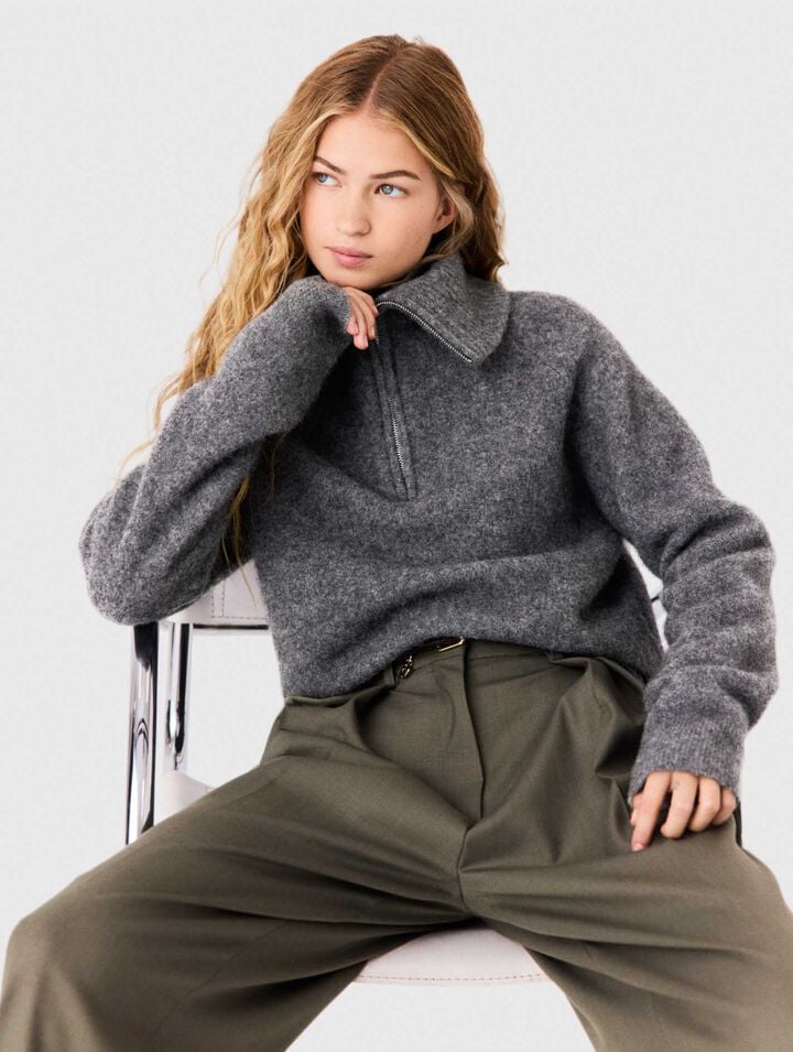 Zip-neck yak jumper