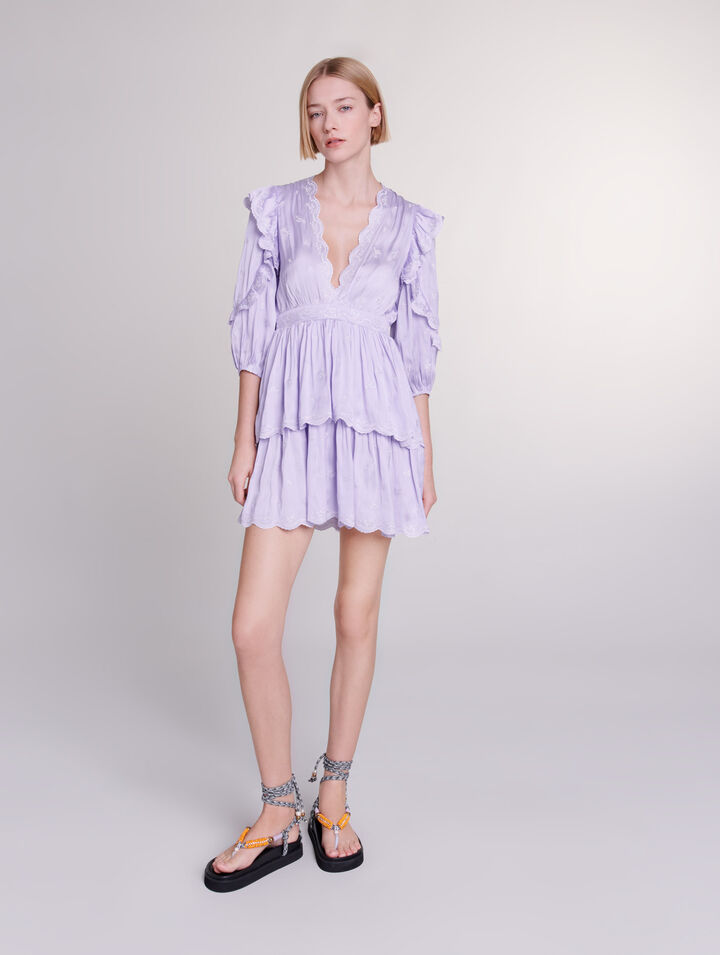 Short satin-look embroidered dress