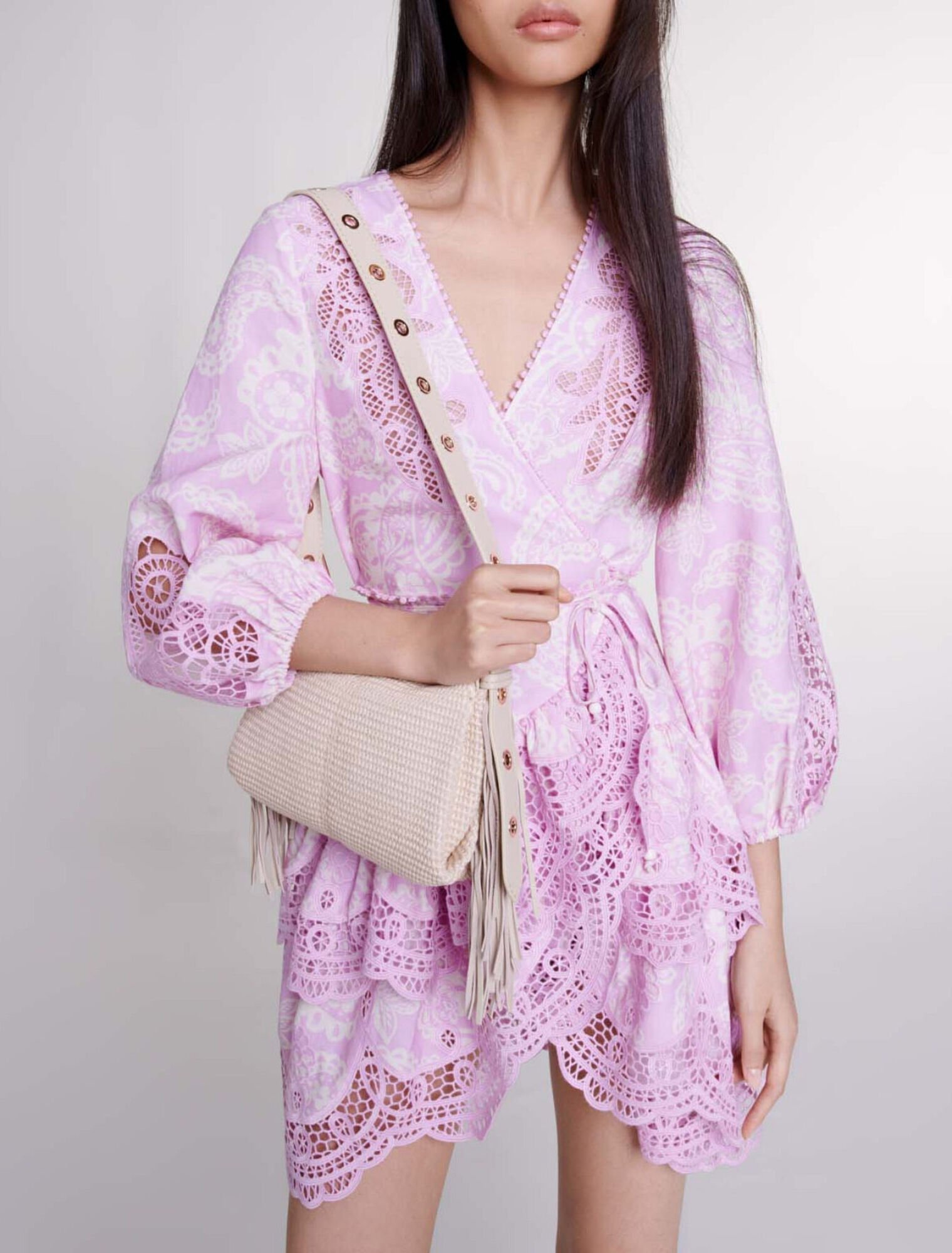 Patterned linen wrap dress