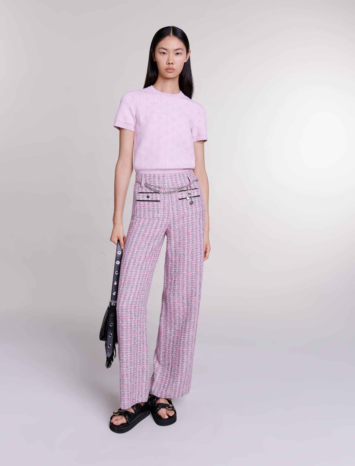 Wide leg tweed trousers High waist trousers Maje