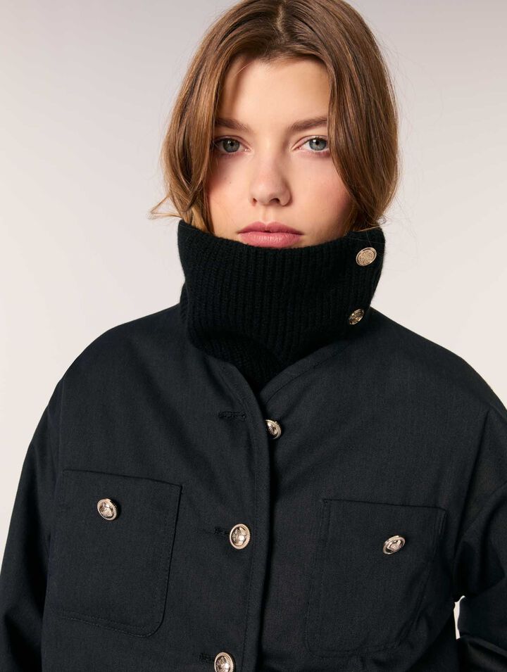 Button-up wool mix collar wrap