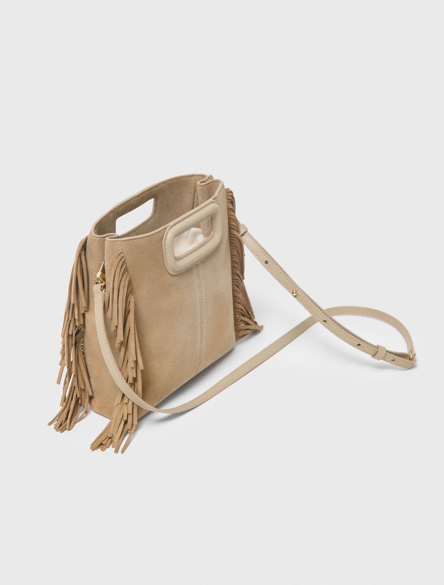 Fringed M bag in suede
