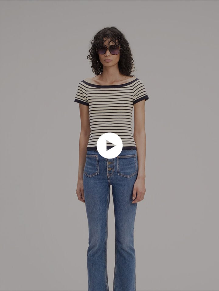 Rib knit top with boat neck