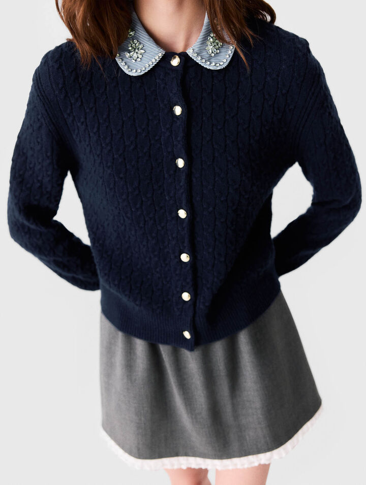 Cardigan with poplin collar