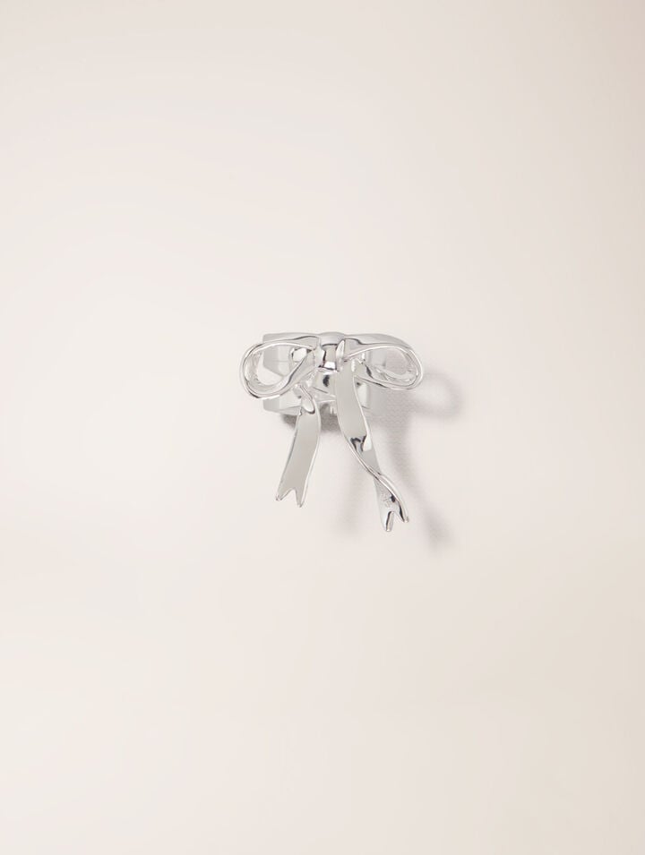 Open silver bow ring