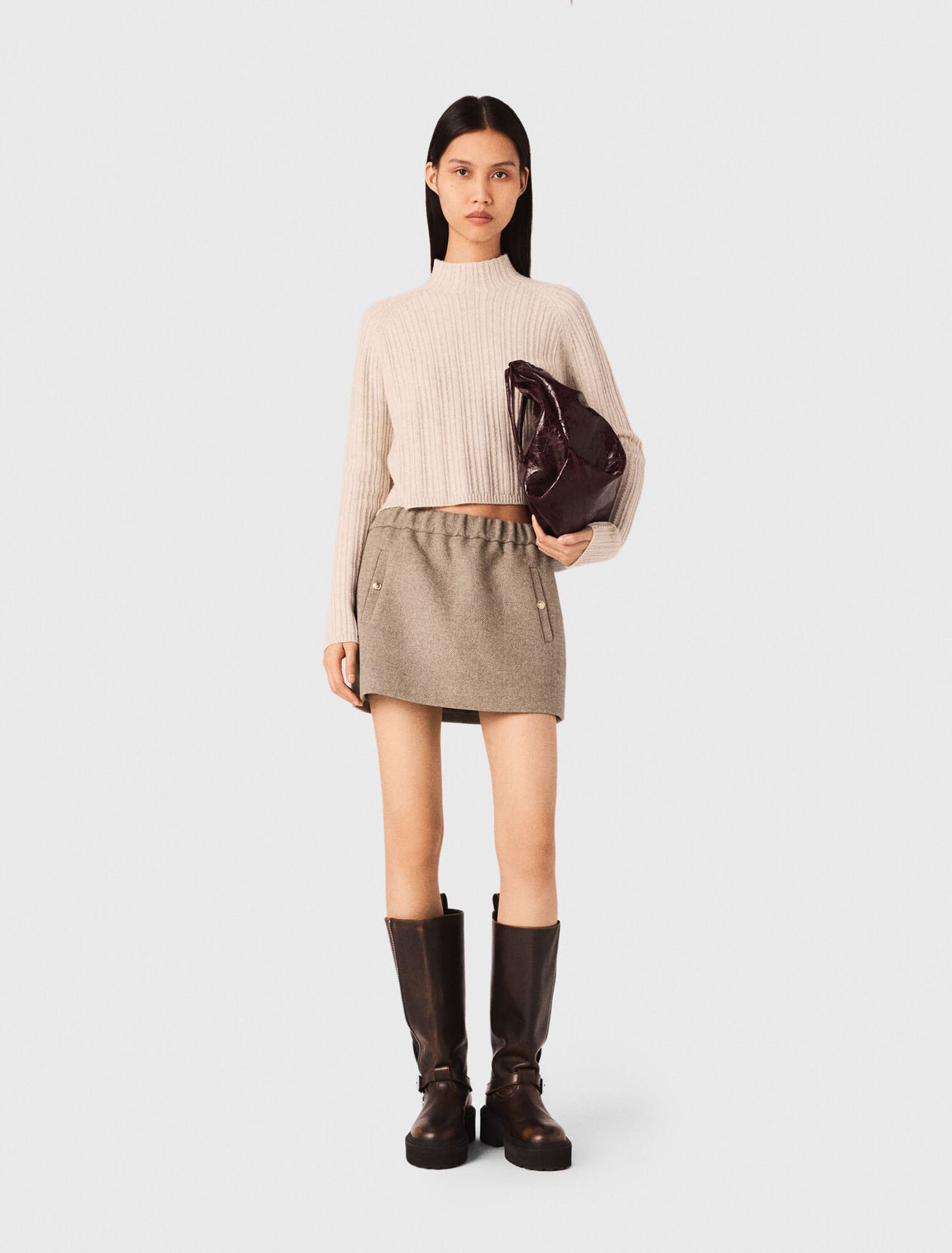 Cropped cable-knit jumper
