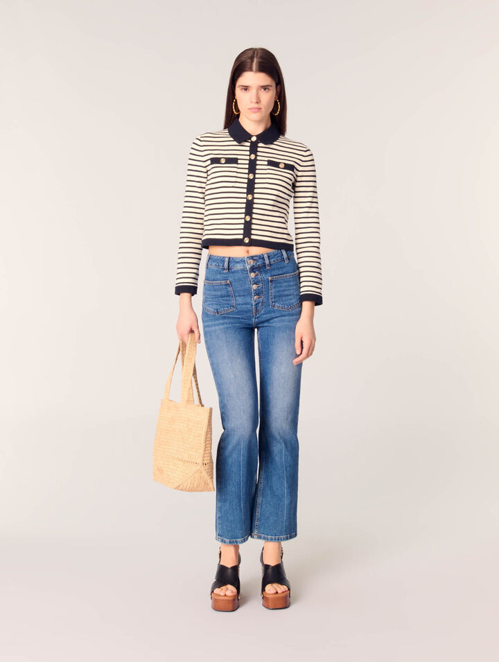 Cropped rib knit cardigan