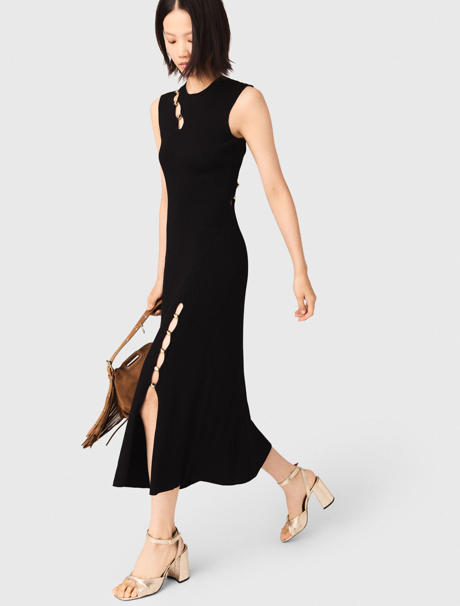 Cutaway rib knit maxi dress