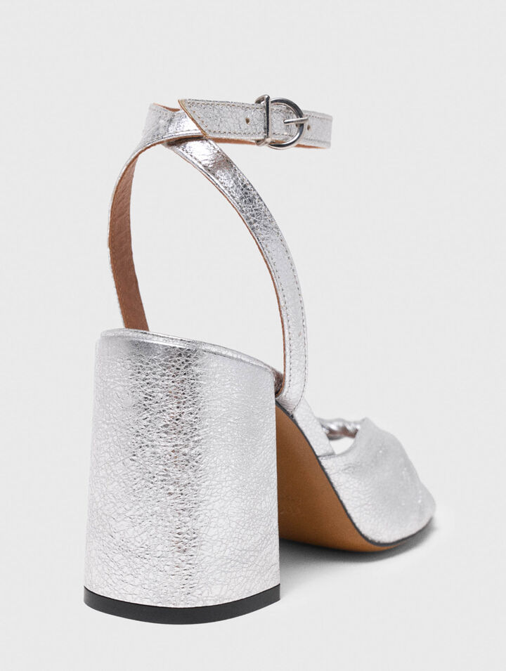 Metallic leather sandals with heels