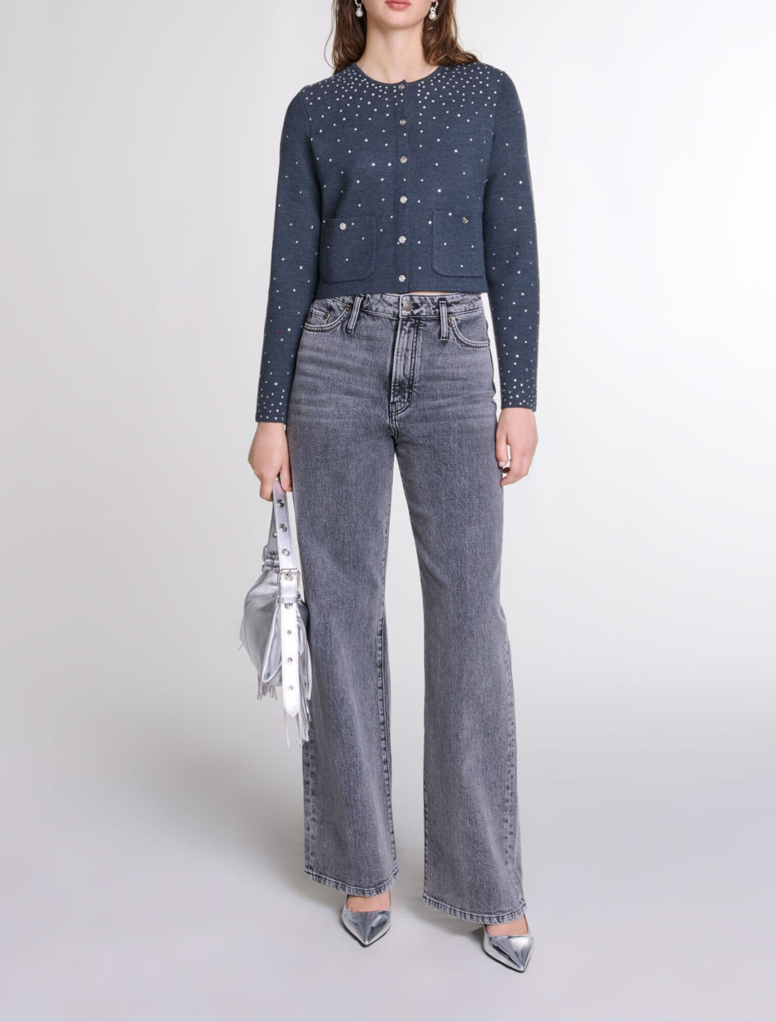 Knitted jumper with rhinestones