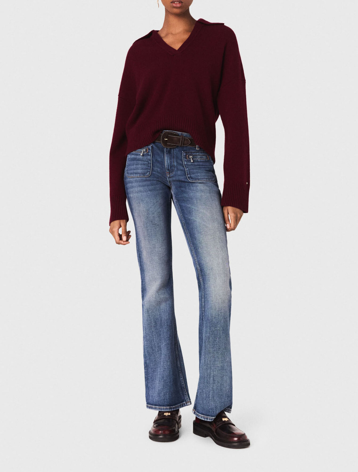 Open polo collar jumper