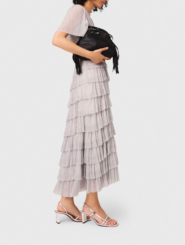 Metallic ruffled midi dress