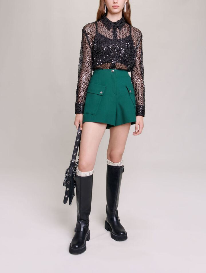 Sequinned cropped shirt