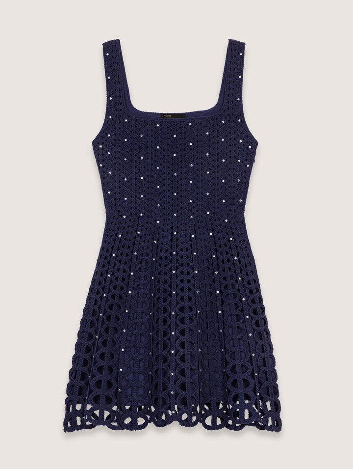 Rhinestone crochet short dress