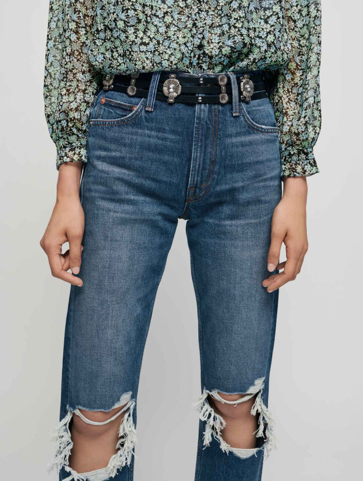 Ripped high-waisted jeans