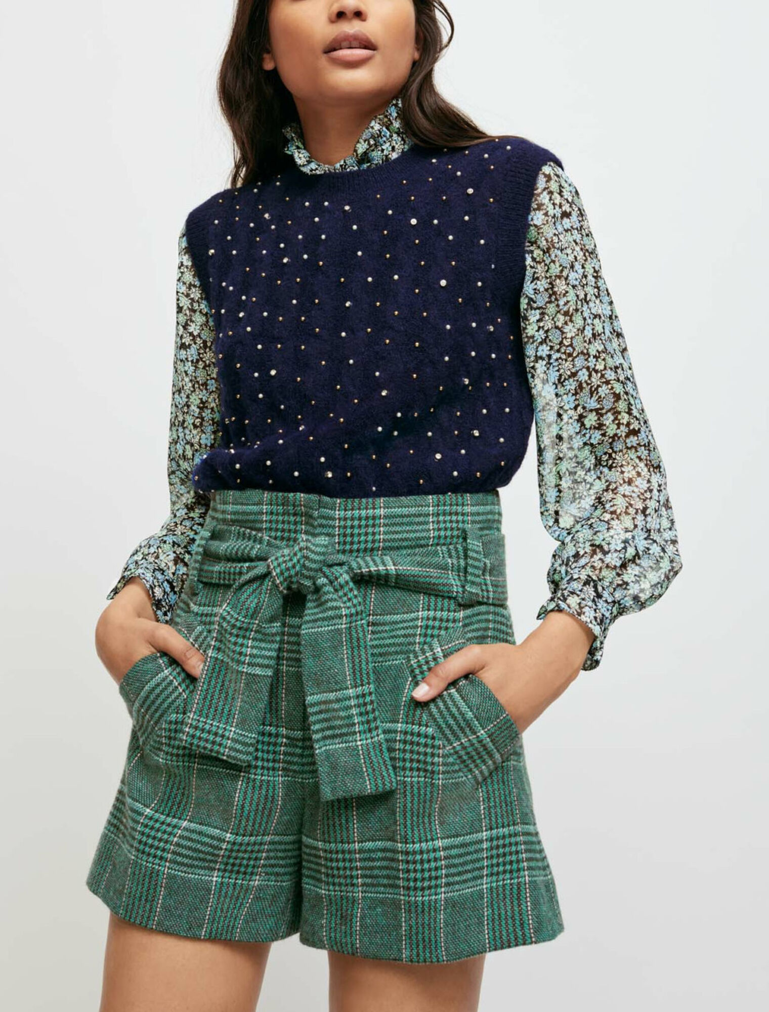 Belted plaid shorts