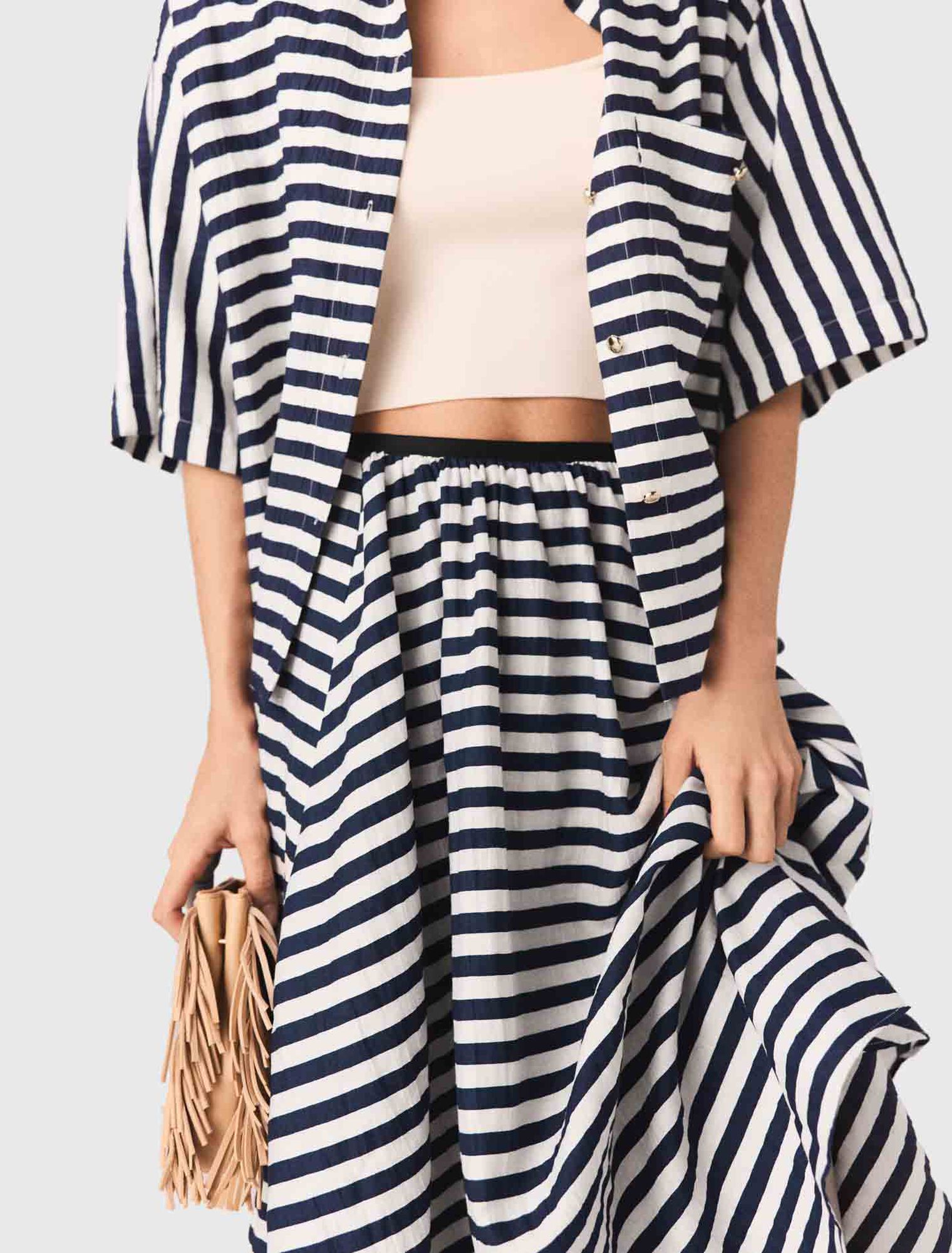 Linen-blend midi skirt