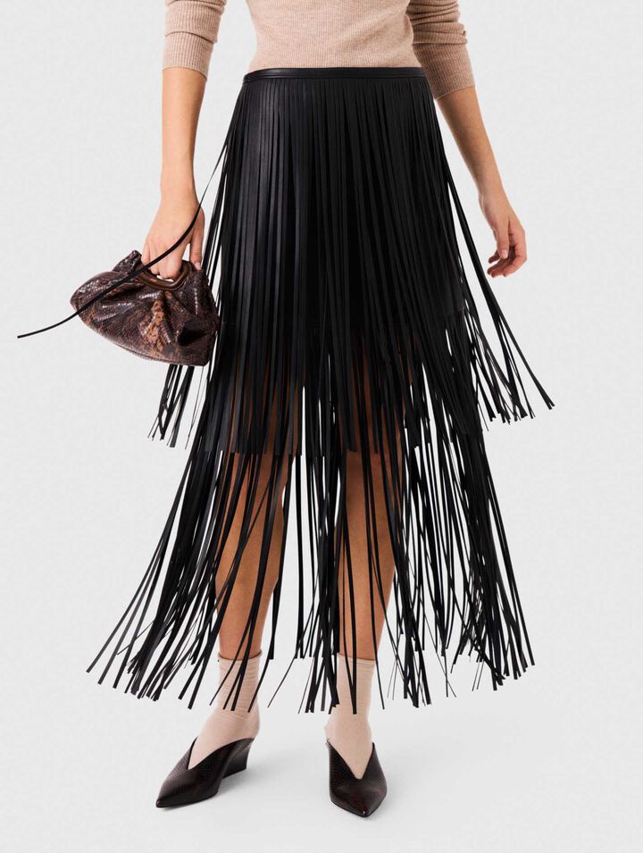 Fringed faux leather skirt