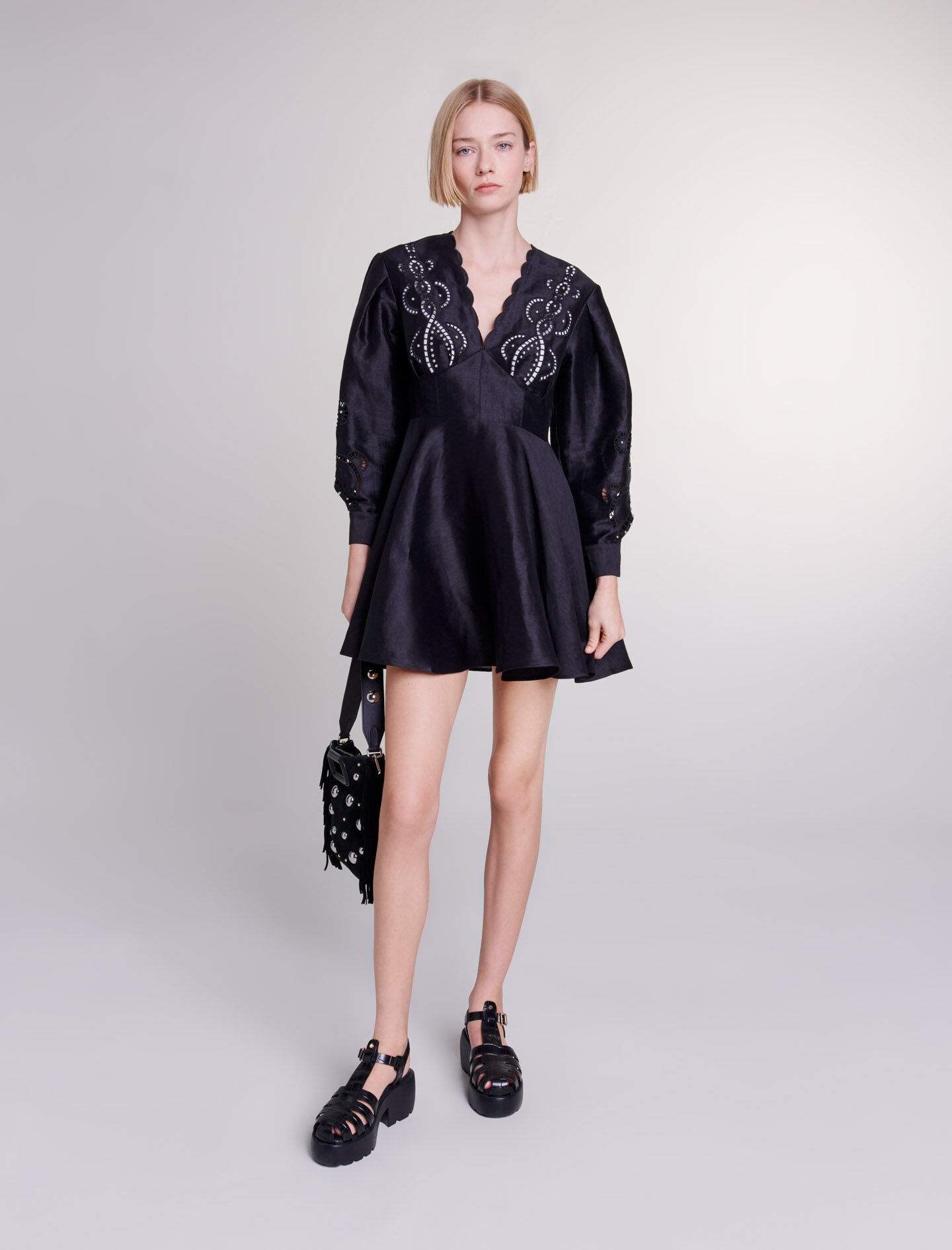 Short embroidered linen dress