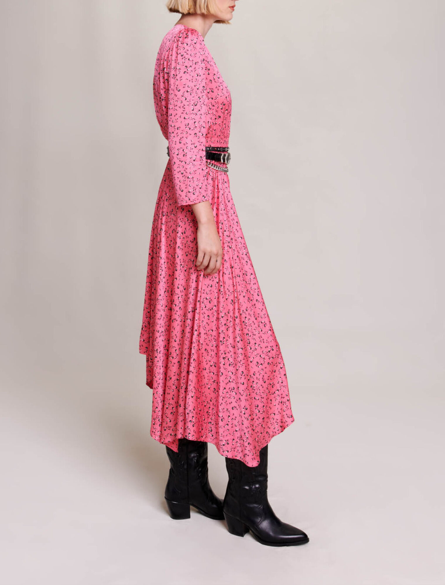 Floral print midi-length dress