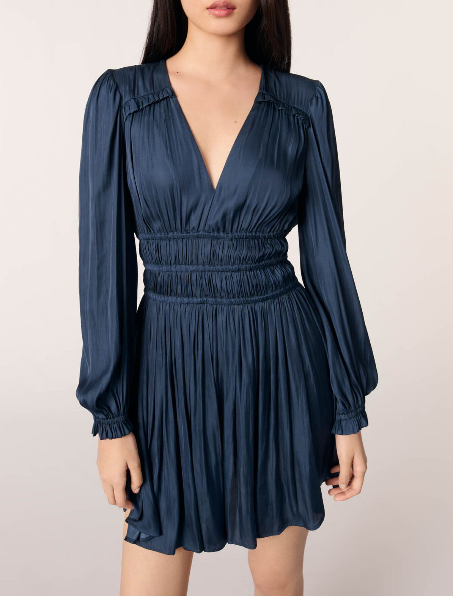 Short satin dress with ruffles