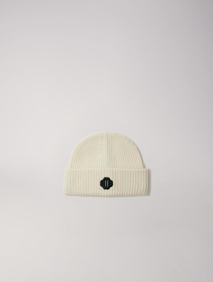 Rib-knit bonnet in wool blend