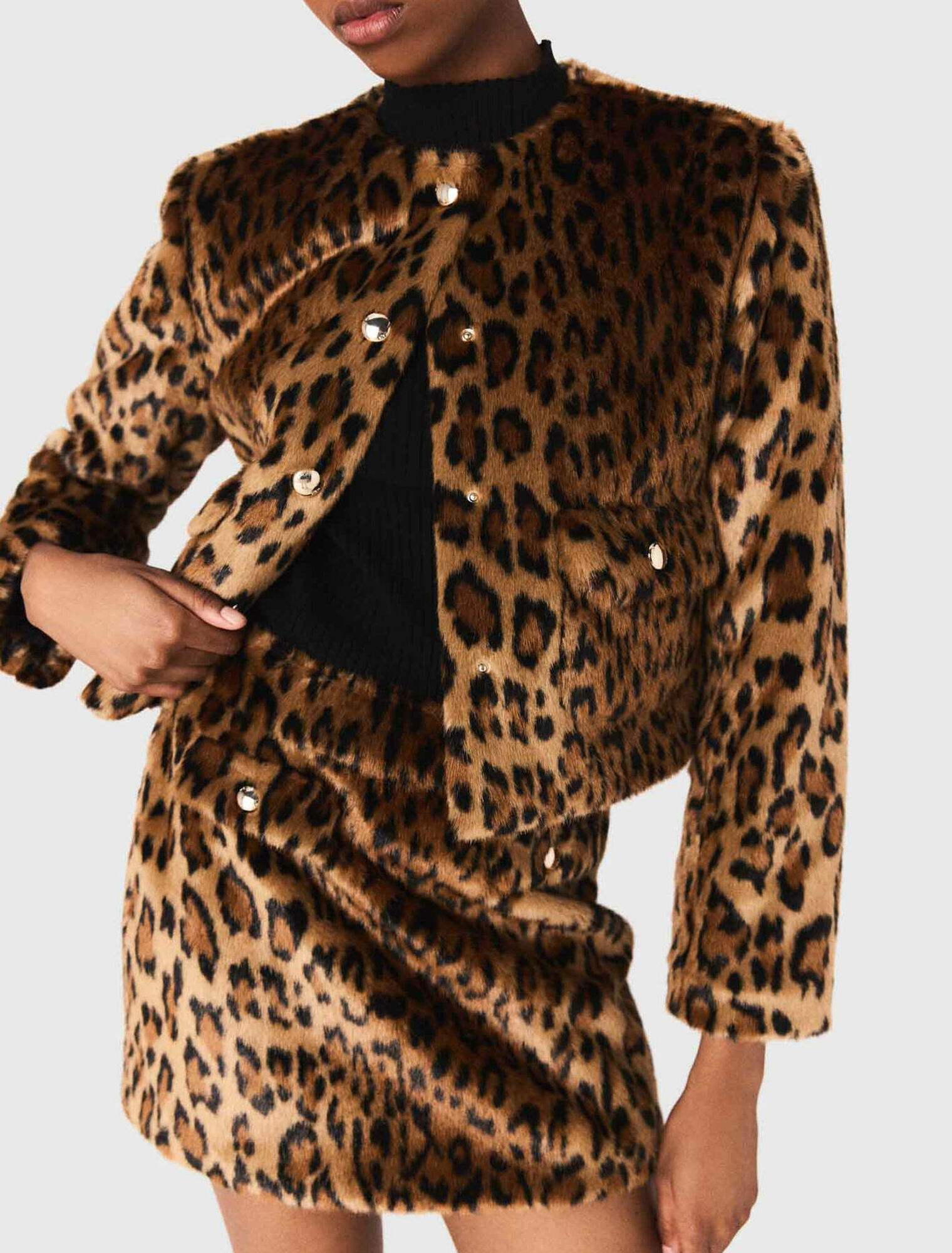 Leopard faux fur jacket