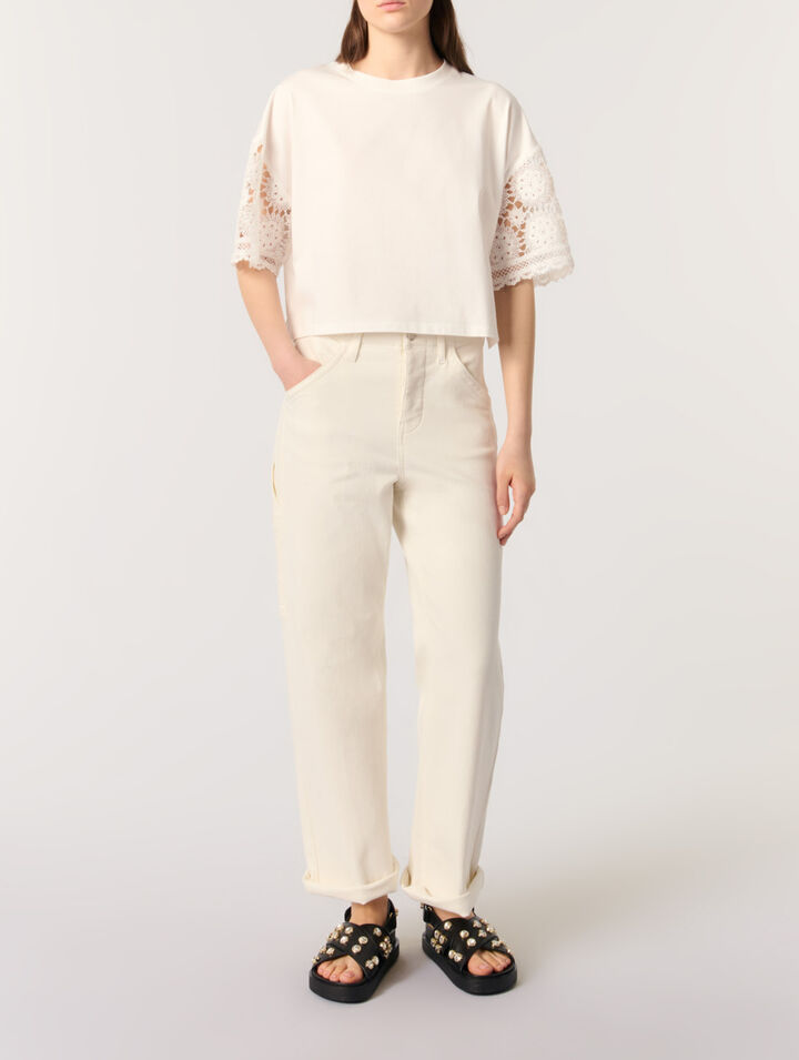 T-shirt with crochet sleeves