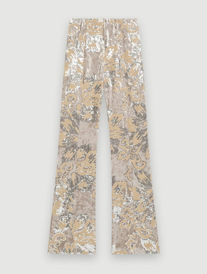 Sequin-embroidered velvet pants
