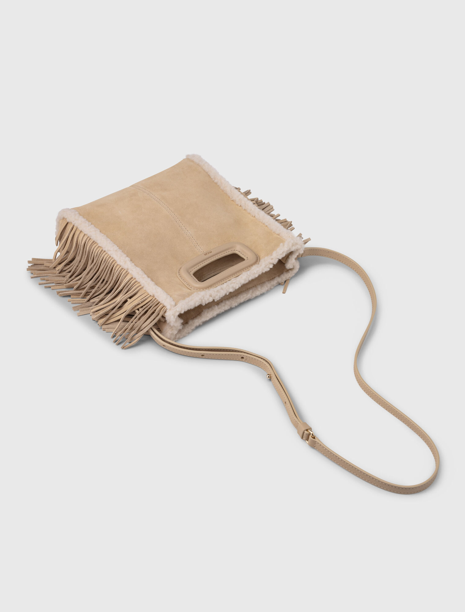 Suede and fur-effect M bag