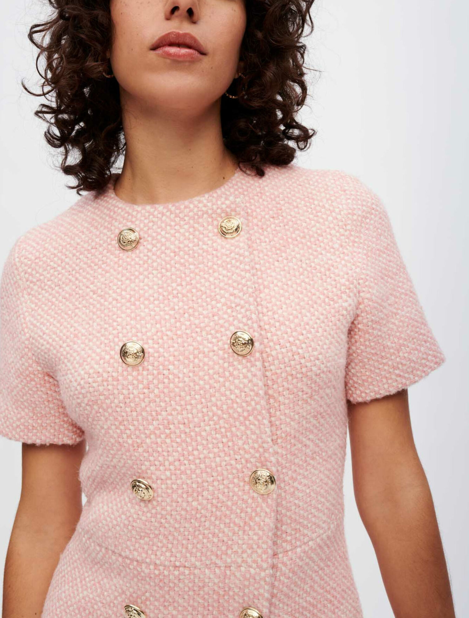 Pink and ecru mottled tweed dress