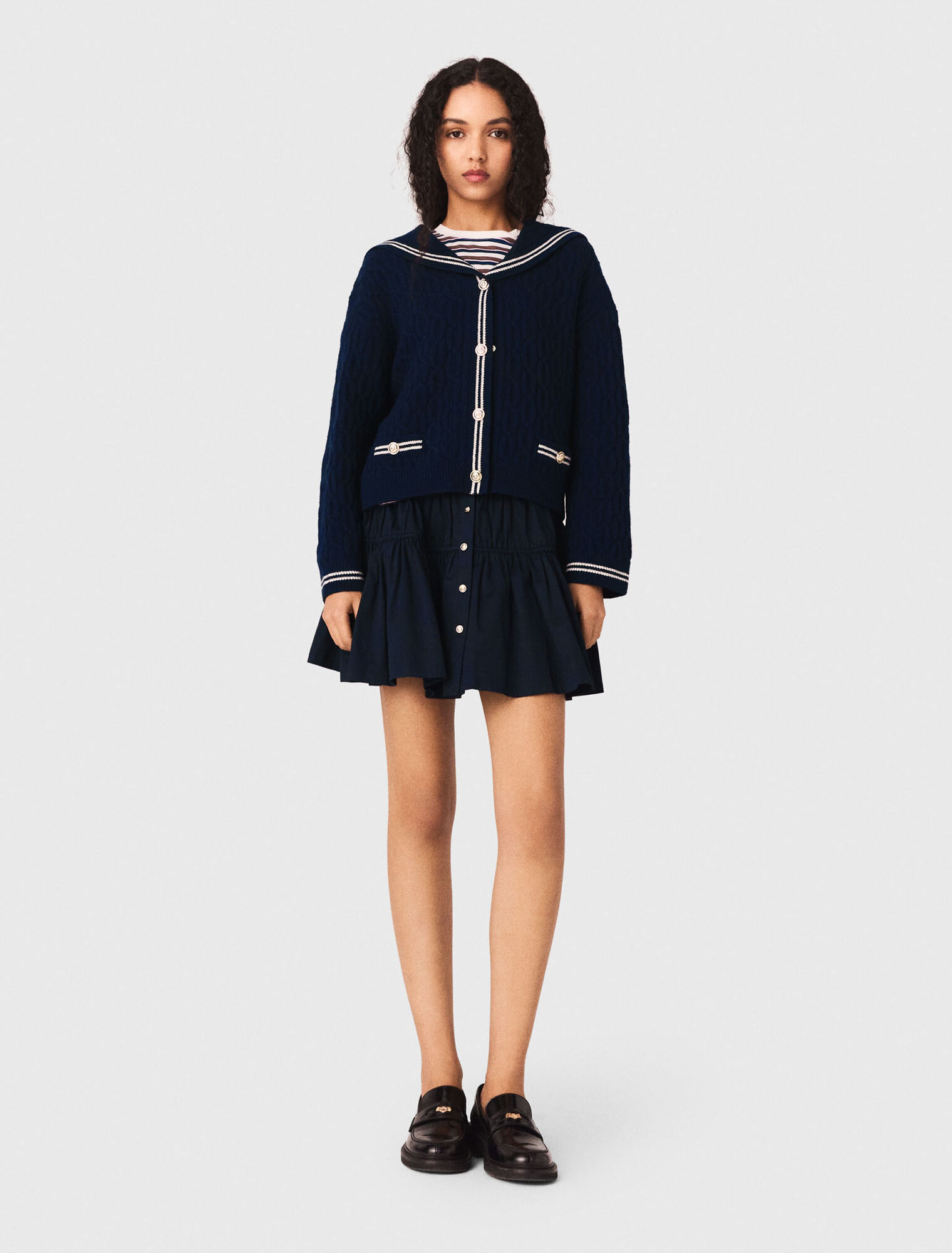 Boat neck cable-knit cardigan